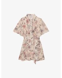 Reiss Brianna Floral-printed Woven Mini Dress in Blue | Lyst UK