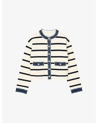 Sandro - Denim-Trim Stripe-Pattern Knitted Cardigan - Lyst