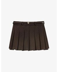 Maje - Pleated Rhinestone-Embellished Stretch-Woven Skort - Lyst