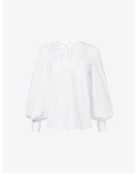 Huishan Zhang - Matis Floral-Embroidered Cotton-Blend Top - Lyst