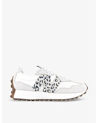 New Balance - 327 Logo-Embroidered Suede And Woven Low-Top Trainers - Lyst