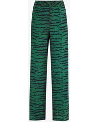 Victoria Beckham - Green Vy Alina Animal-print Wide-leg High-rise Silk Trousers - Lyst