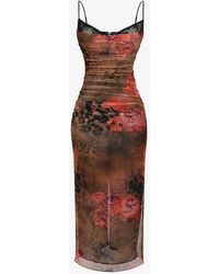 House Of Cb - Nalini Floral And Leopard-print Stretch-mesh Midi Dress - Lyst