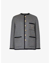 Gucci - Brand-embroidered Checked-pattern Wool-blend Jacket - Lyst
