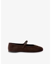 Prada - Triangle-Logo Suede Ballerina Flats - Lyst