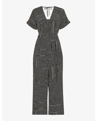 Whistles - Angled Stripe-Print Short-Sleeve Woven Jumpsuit - Lyst