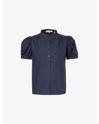 FRAME - The Gathered Puffed-Short-Sleeves Cotton-Poplin Top - Lyst
