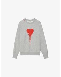 Zadig & Voltaire - Oscar Heart-Print Long-Sleeve Cotton-Jersey Sweatshirt - Lyst