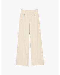 Sandro - Button-Embellished Wide-Leg High-Rise Cotton Trousers - Lyst
