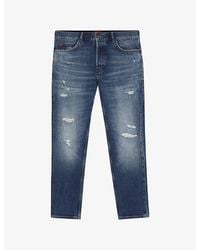 HUGO - Distressed Tapered-Leg Stretch-Denim Jeans - Lyst