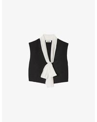 Sandro - Bow-Neck Sleeveless Cropped Stretch-Woven Top - Lyst