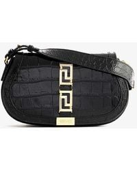 Versace - Greca Goddess Medium Croc-embossed Leather Shoulder Bag - Lyst