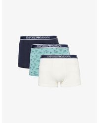 Emporio Armani - Branded-waist Pack Of Three Stretch-cotton Trunks X - Lyst