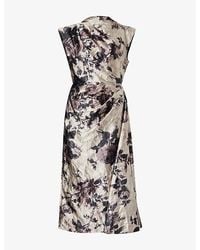 Erdem - Floral-Print Draped Satin Midi Dress - Lyst