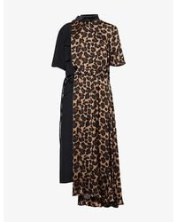 Sacai - Leopard Suiting Satin Midi Dress - Lyst