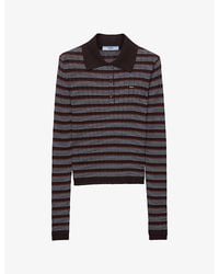 Prada - Striped Long-Sleeved Cashmere And Silk Polo Shirt - Lyst