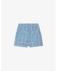 Sandro - Button-embellished High-rise Tweed Shorts - Lyst