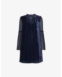 Whistles - Frill-Neck Sheer-Sleeve Velvet Mini Dress - Lyst