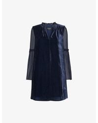 Whistles - Frill-Neck Sheer-Sleeve Velvet Mini Dress - Lyst