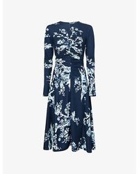Erdem - Draped Floral Stretch-Woven Midi Dress - Lyst