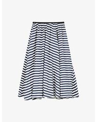 Maje - Striped Elasticated-Waist Woven Midi Skirt - Lyst