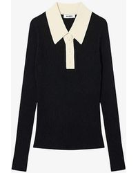 Sandro - Ribbed Long-sleeved Knitted Polo Shirt - Lyst