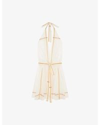 Maje - Patterned Halterneck Cotton Mini Dress - Lyst