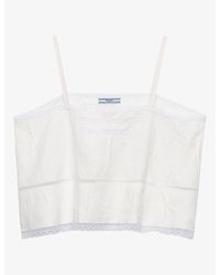 Prada - Embroidered Triangle-Logo Linen Top - Lyst