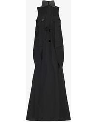Sacai - High-neck Double-breasted Woven Maxi Dress - Lyst