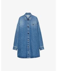 Prada - Triangle-Logo Long Denim Shirt - Lyst
