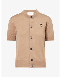 Ami Paris - Ami De Coeur Short-Sleeve Wool Knit Cardigan - Lyst