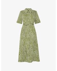 Whistles - Linear Leaf-Print Short-Sleeve Woven Midi Dress - Lyst