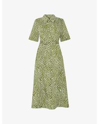 Whistles - Linear Leaf-Print Short-Sleeve Woven Midi Dress - Lyst