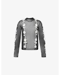 Ganni - Sheer Flower-Crochet Knitted Top - Lyst