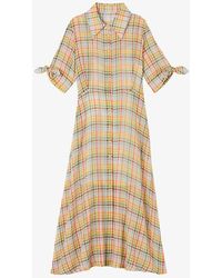 LK Bennett - Saffron Check-print Cotton Midi Dress - Lyst