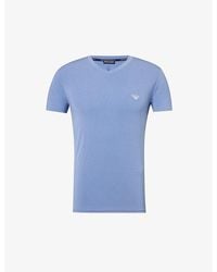 Emporio Armani - Brand-embroidered V-neck Stretch-modal Pyjama T-shirt - Lyst