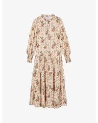LK Bennett - Flora Floral-Print Long-Sleeve Silk-Blend Midi Dress - Lyst