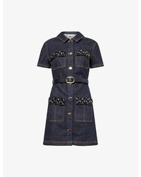 Self-Portrait - Crystal Short-Sleeves Stretch-Denim Blend Mini Dress - Lyst