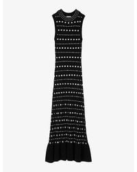 Sandro - Studded Ruffled-Hem Stretch Pointelle-Knit Maxi Dress - Lyst