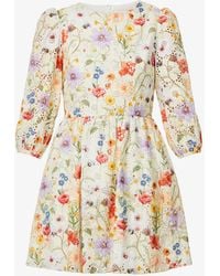 Borgo De Nor - Bia Floral-print Cotton-crochet Mini Dress - Lyst
