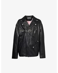 Acne Studios - Biker Brand-embossed Boxy-fit Leather Jacket - Lyst