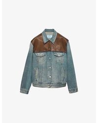 Prada - Logo-Embellished Denim And Leather Blouson Jacket - Lyst