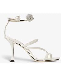 Jimmy Choo - Ottilia 90 Pearl And Crystal-embellished Leather Heeled Sandals - Lyst