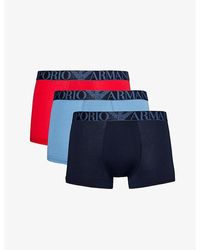 Emporio Armani - Logo-waistband Pack Of Three Stretch-cotton Trunks - Lyst