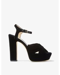 Jimmy Choo - Heloise 120 Bow-Embellished Velvet Platform-Heeled Sandals - Lyst