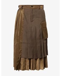 Sacai - Double-Layered Pleated Twill Midi Skirt - Lyst