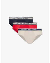 Emporio Armani - Branded-waistband Pack Of Three Stretch-cotton Briefs X - Lyst