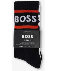 BOSS - Logo-print Cotton-blend Knitted Socks Pack Of Three - Lyst