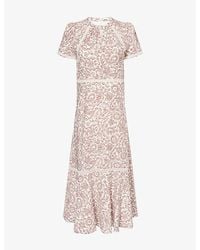 ME+EM Evening Primrose Graphic-Print Puff-Sleeve Woven Maxi Dress in Blue |  Lyst