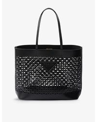 Prada - Perforated Large Leather Top-Handle Bag - Lyst